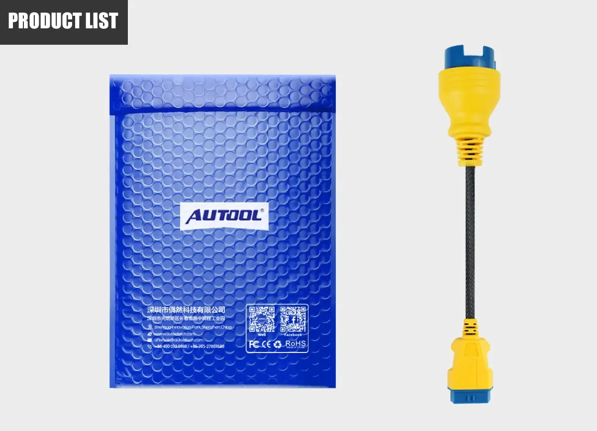 AUTOOL BMW 20Pin to 16Pin OBD2 extension cable packing list