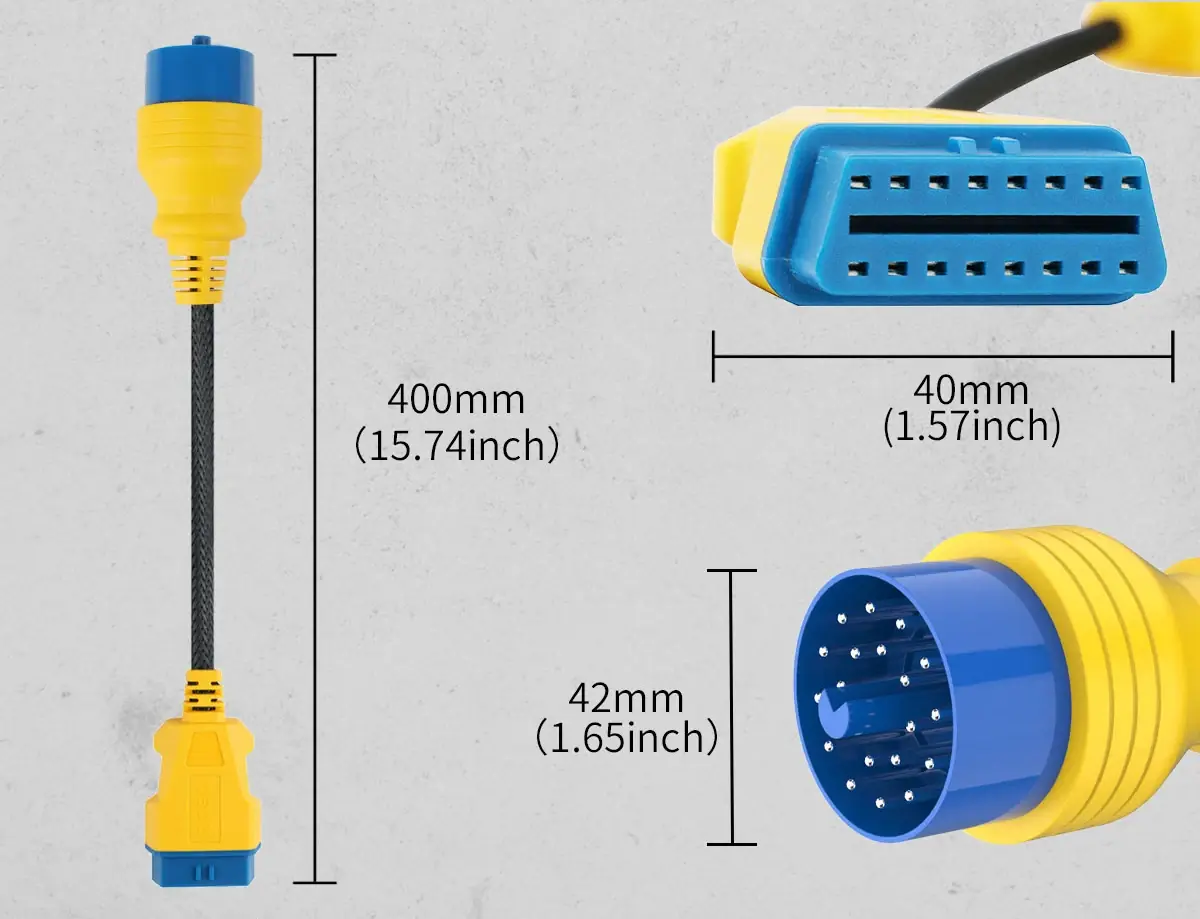 AUTOOL BMW 20Pin to 16Pin OBD2 extension cable size and connector dimensions