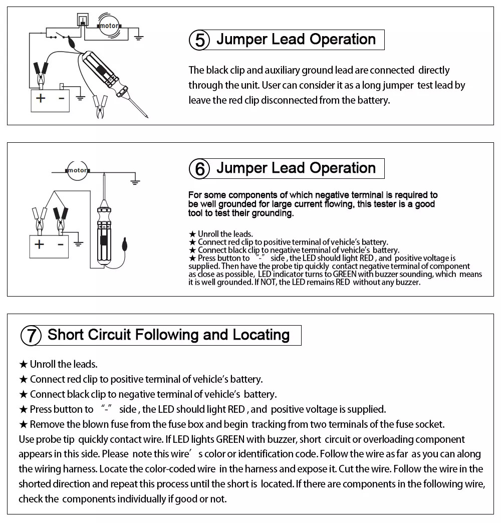 AUTOOL BT160 jumper lead grounding test and short circuit following instruction image