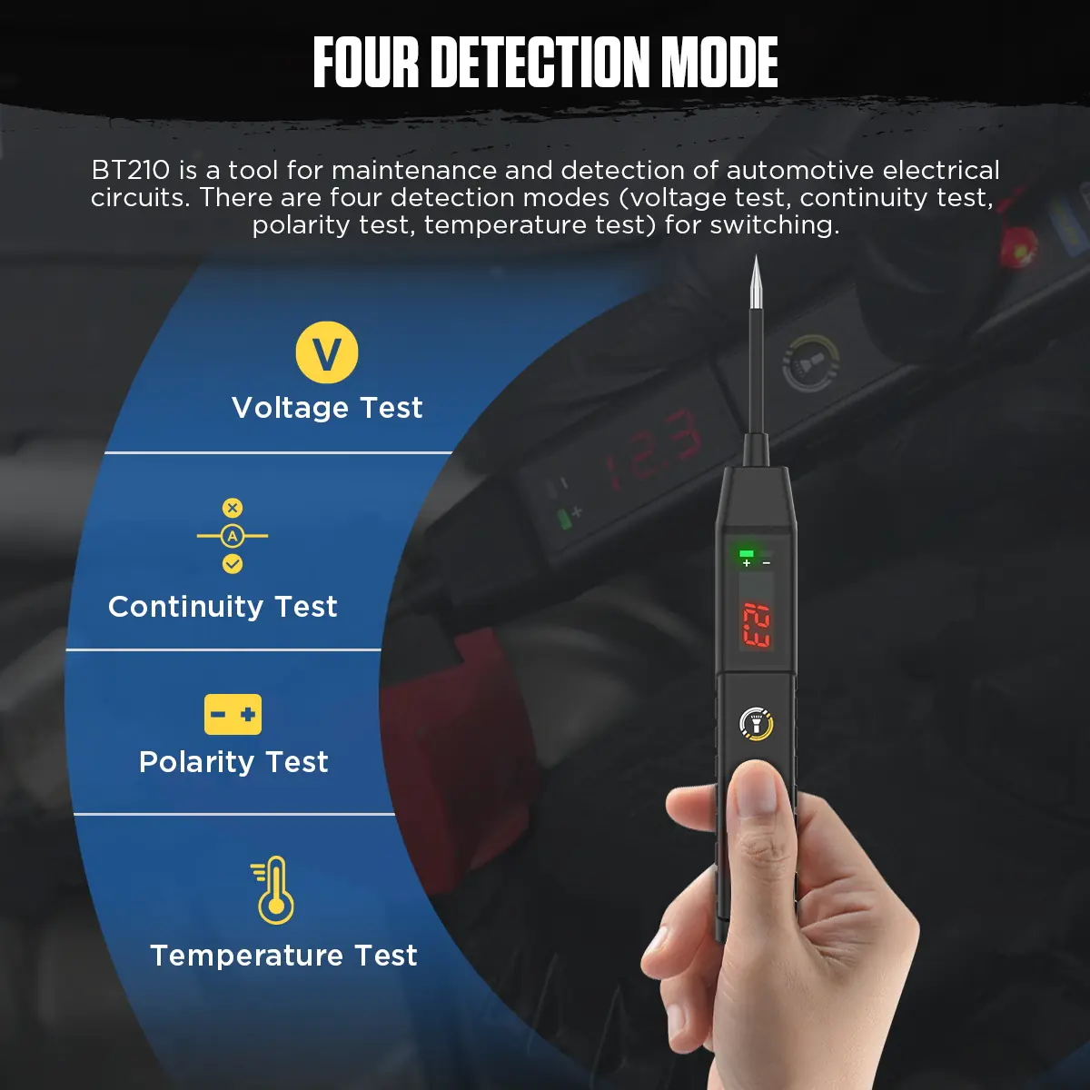 AUTOOL BT210 four detection modes voltage continuity polarity and temperature test