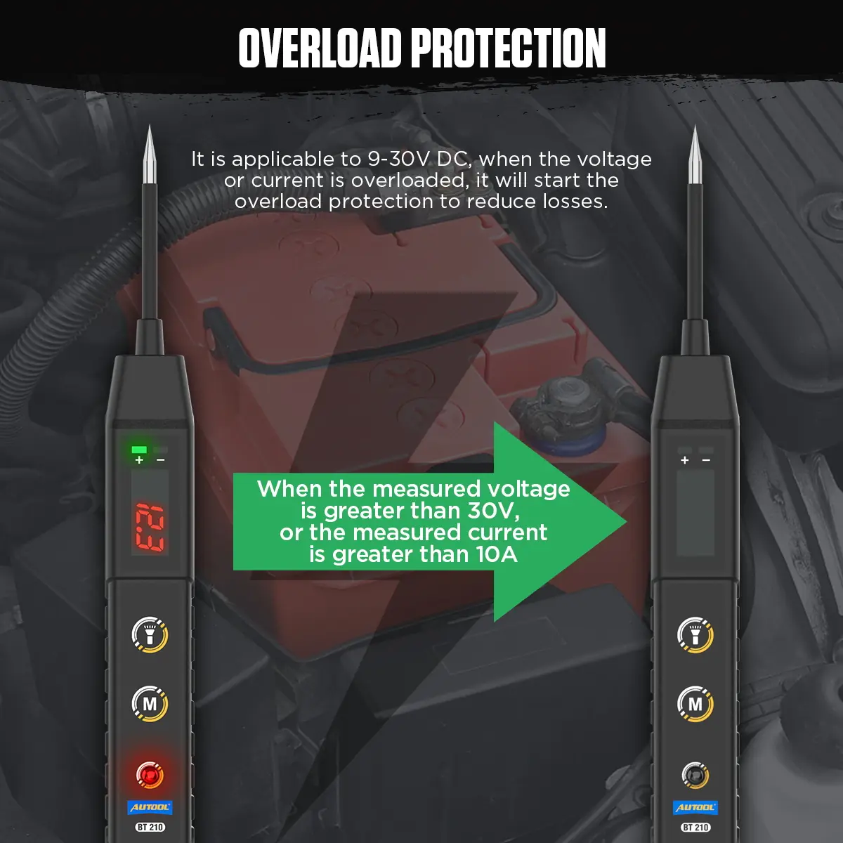 AUTOOL BT210 overload protection above 30V or 10A