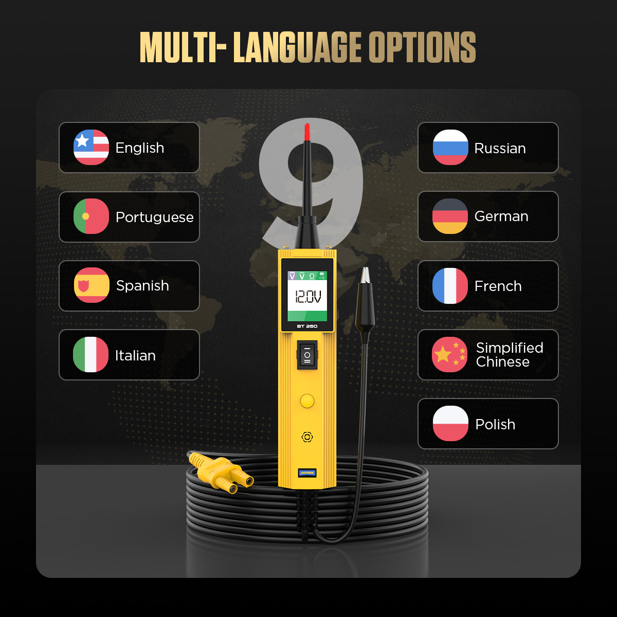 AUTOOL BT260 9 language options image