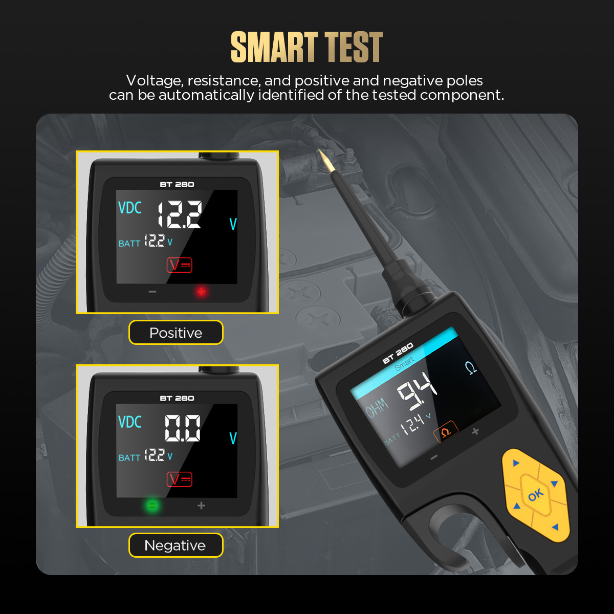 AUTOOL BT280 smart test identifies voltage resistance and positive negative poles