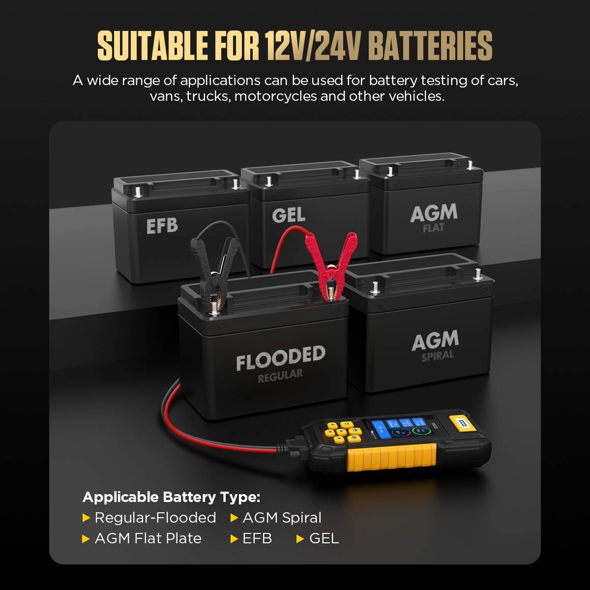 AUTOOL BT760 suitable for 12V 24V regular flooded AGM flat AGM spiral EFB and GEL batteries