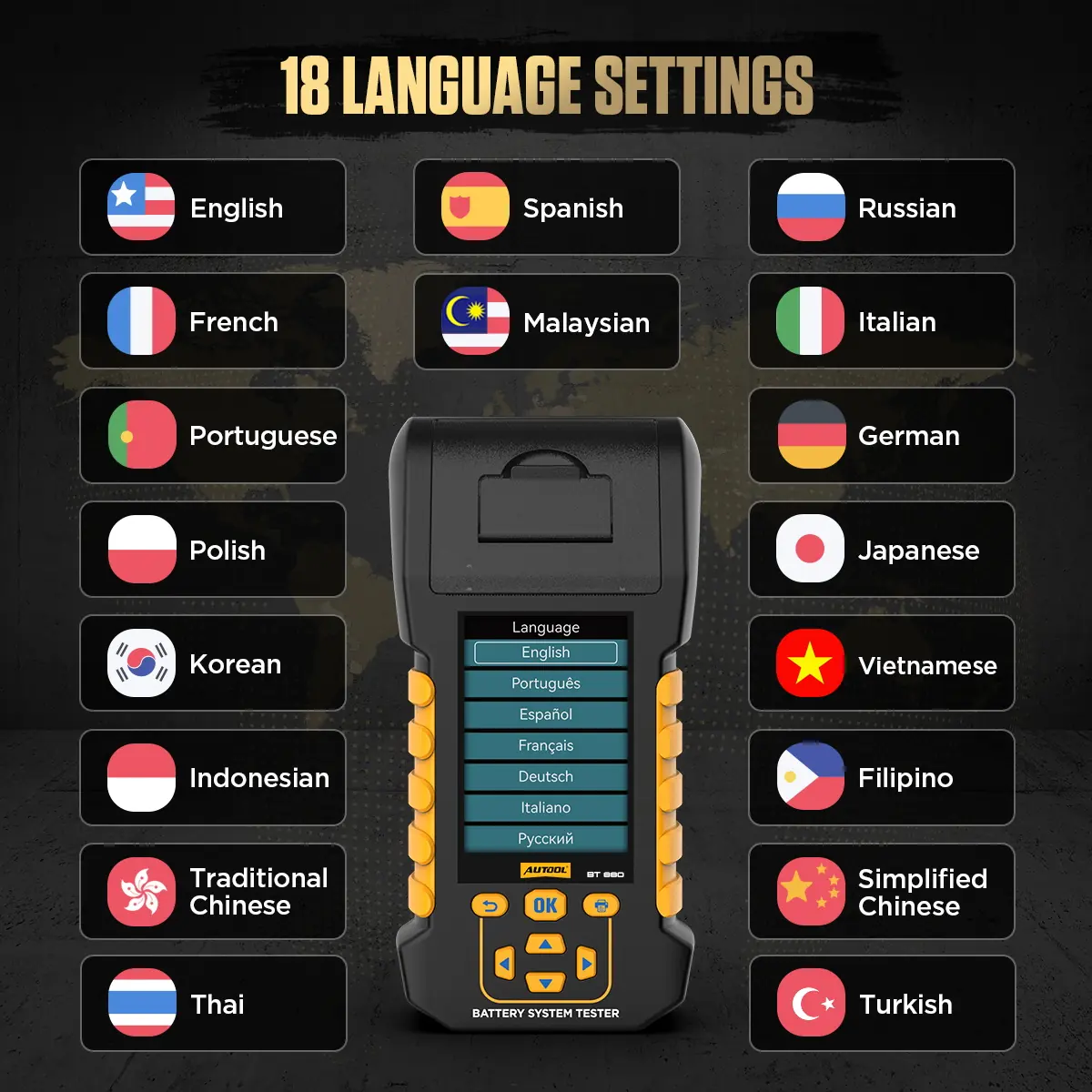 AUTOOL BT880 18 language settings