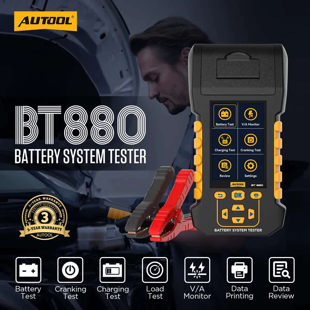 AUTOOL BT880 battery system tester with printer and leakage monitoring