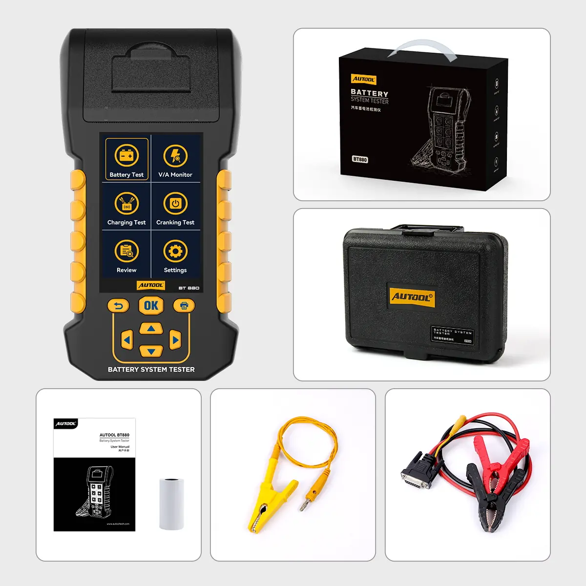 AUTOOL BT880 battery tester packing list and package contents