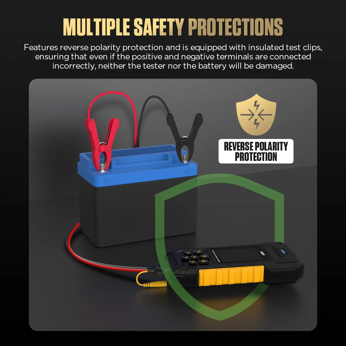 AUTOOL BT960 reverse connection protection and insulated clip design image