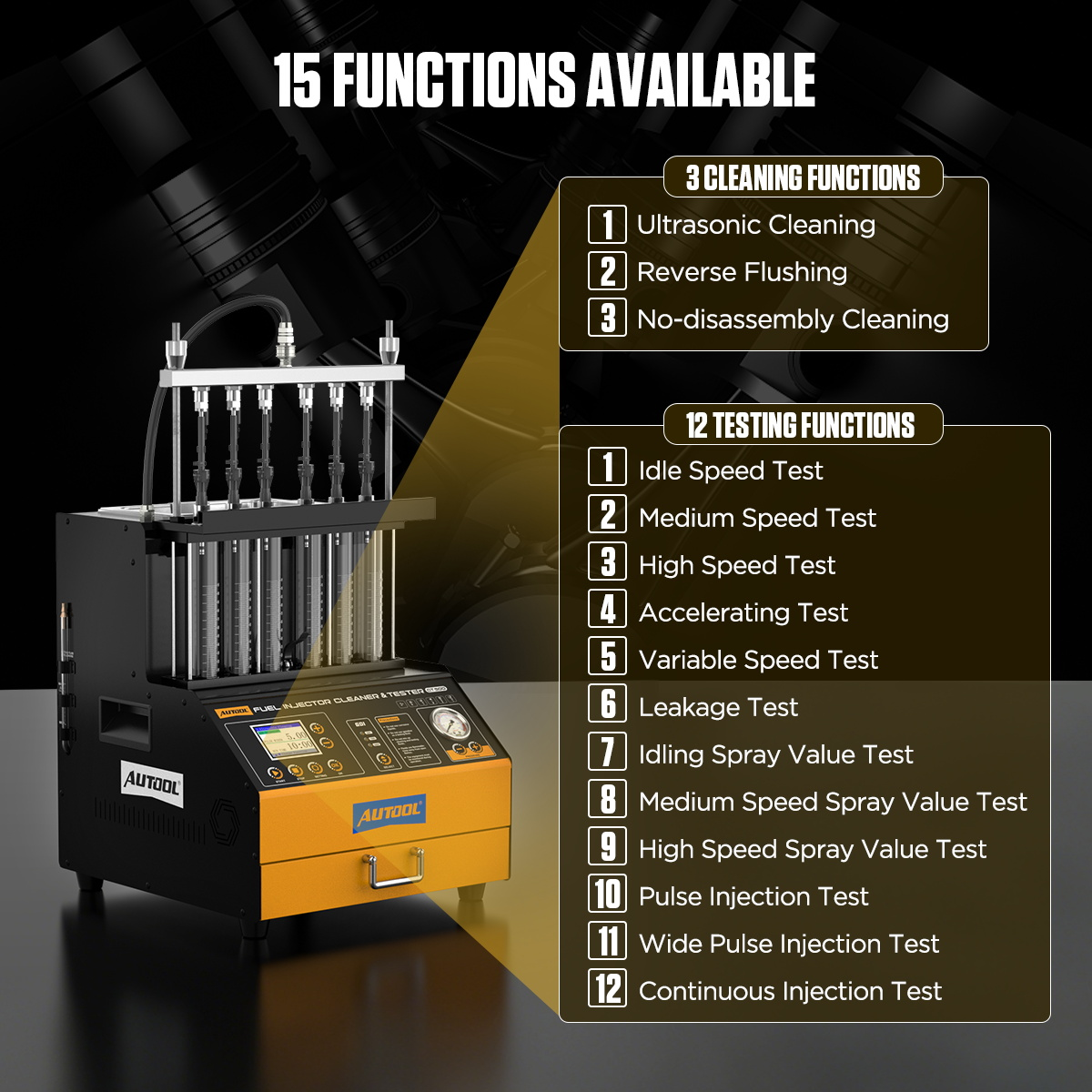 AUTOOL CT500 15 functions including ultrasonic cleaning reverse flushing no-disassembly cleaning and 12 testing functions