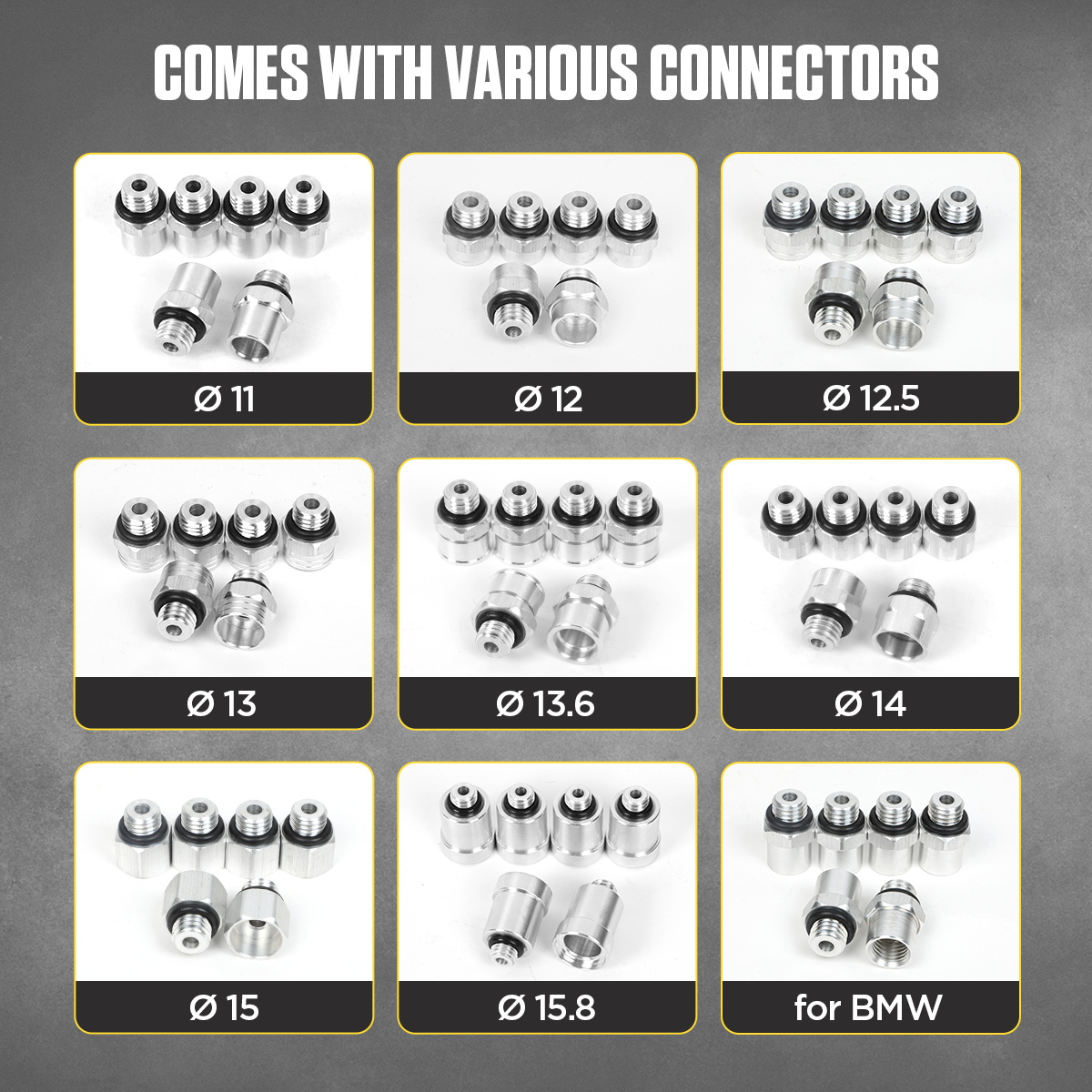 AUTOOL CT500 injector adapter connectors in multiple sizes