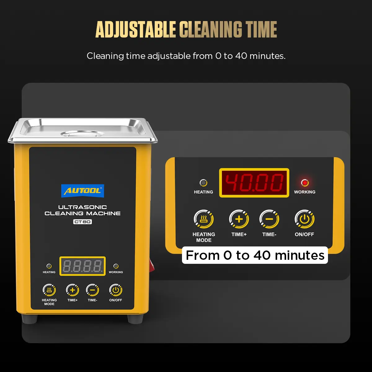 AUTOOL CT80 adjustable cleaning time from 0 to 40 minutes