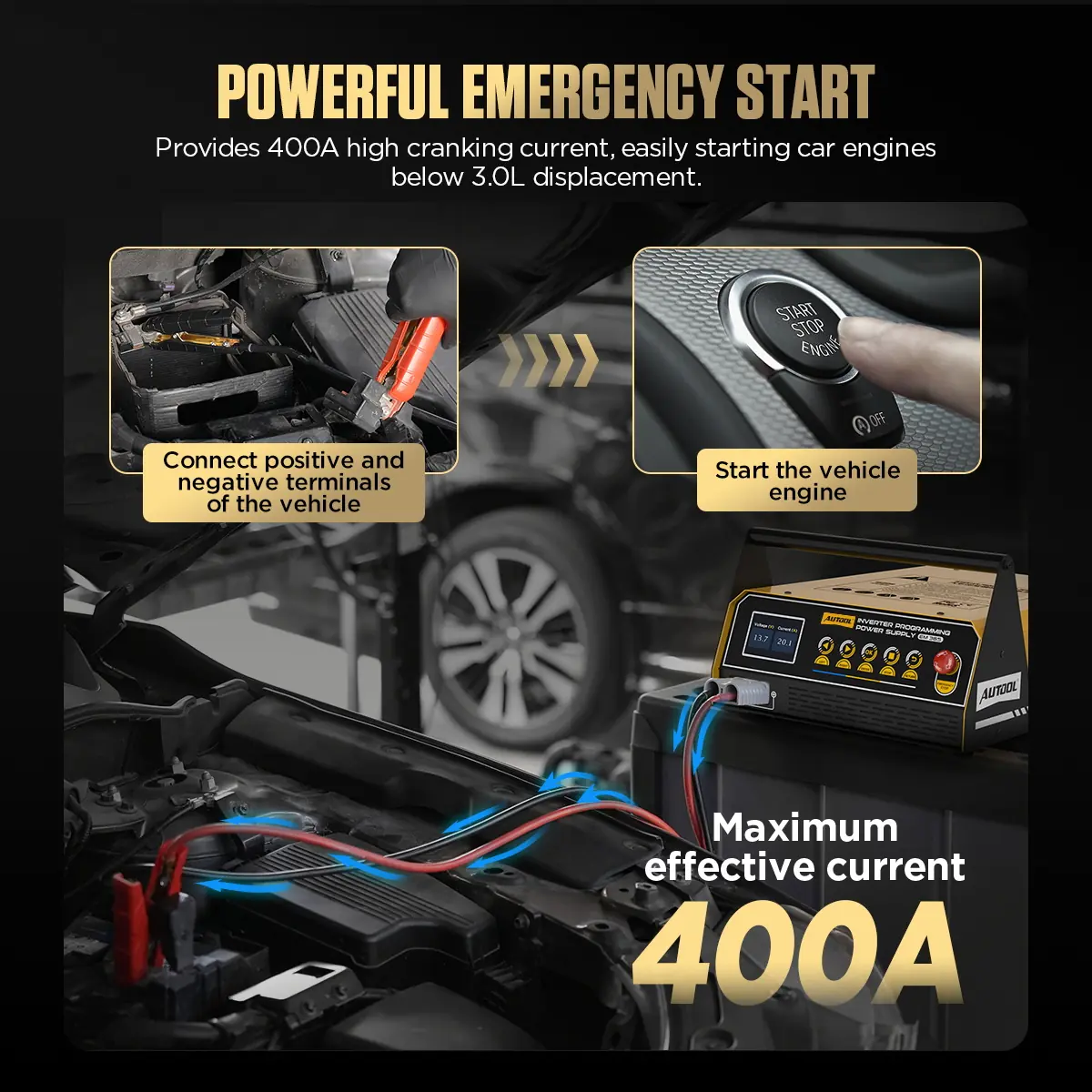 AUTOOL EM365 emergency start 400A support for vehicles below 3.0L displacement
