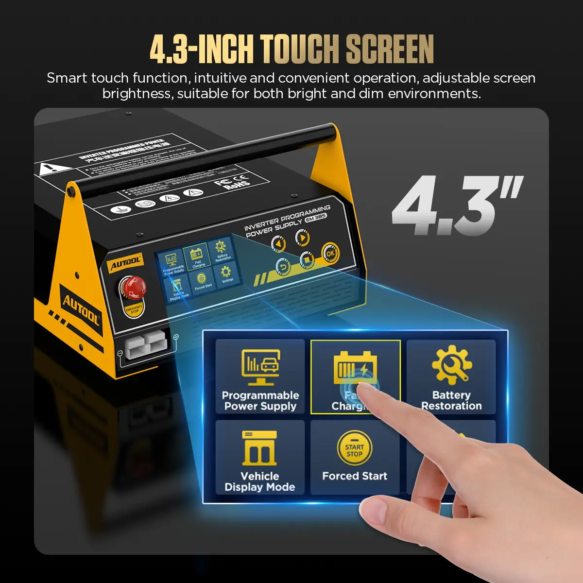 AUTOOL EM385 4.3-inch touch screen feature