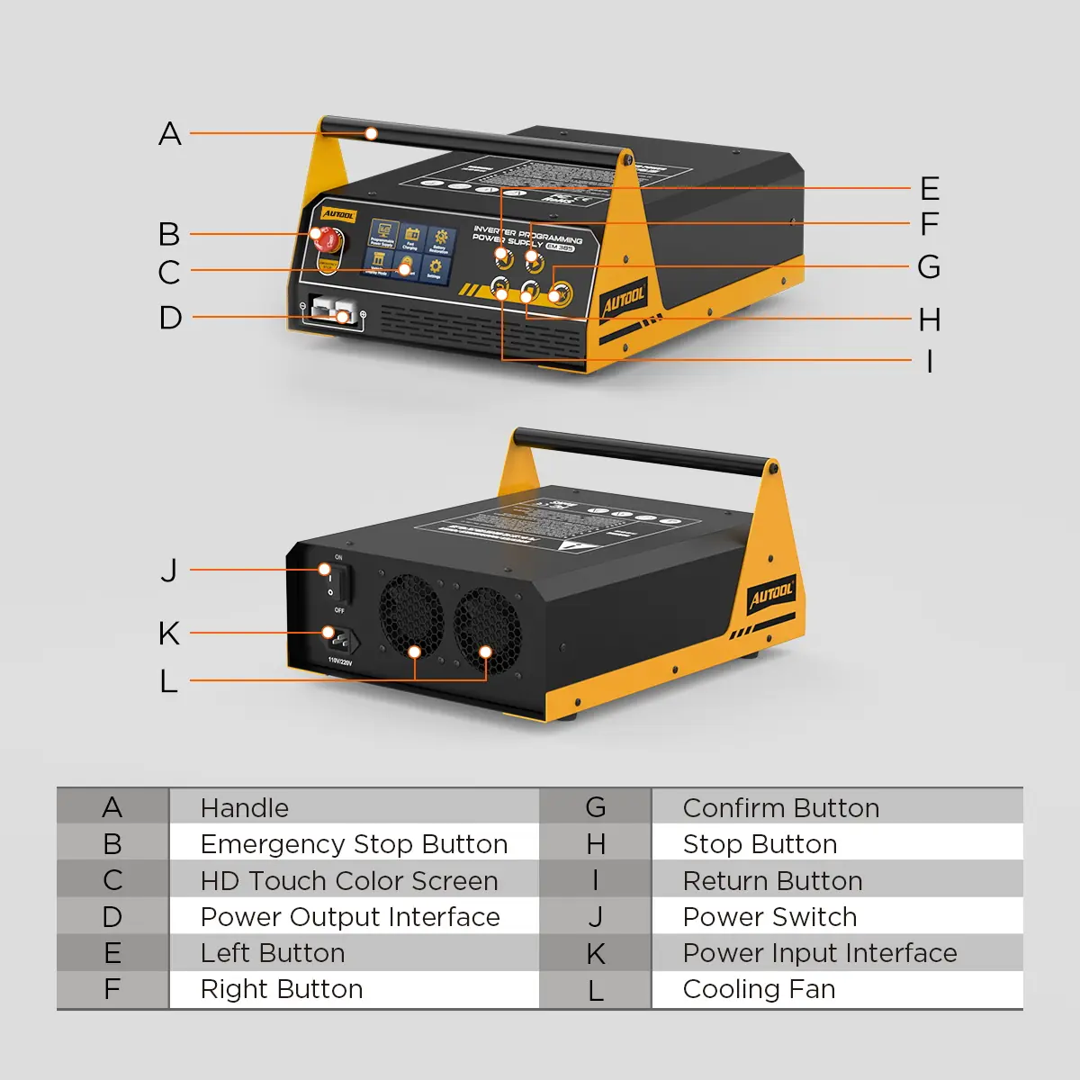 AUTOOL EM385 interface and product detail callouts