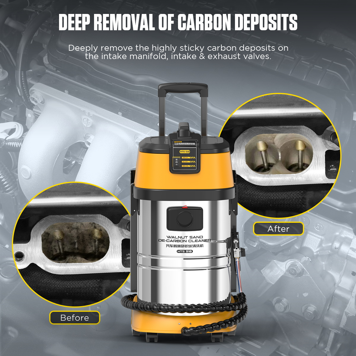 AUTOOL HTS518 deep removal of intake carbon deposits before and after
