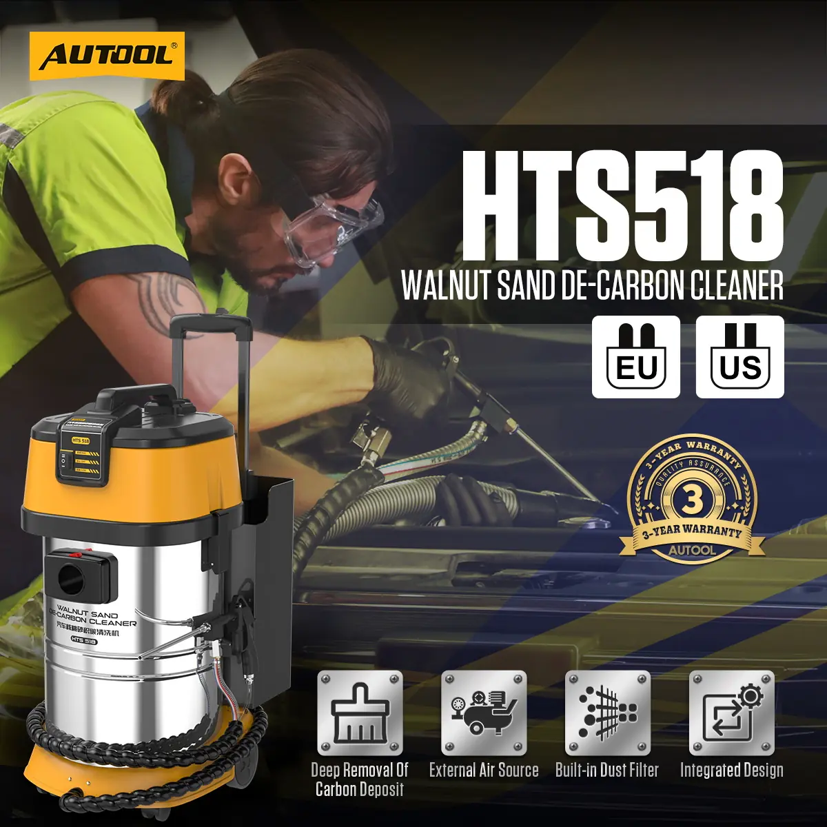 AUTOOL HTS518 walnut shell blasting machine with EU and US plug options