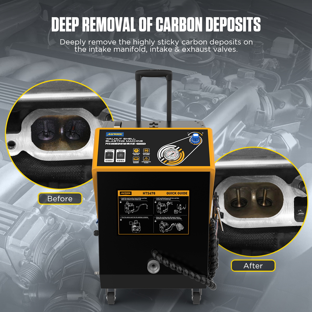 AUTOOL HTS678 deep removal of intake carbon deposits before and after