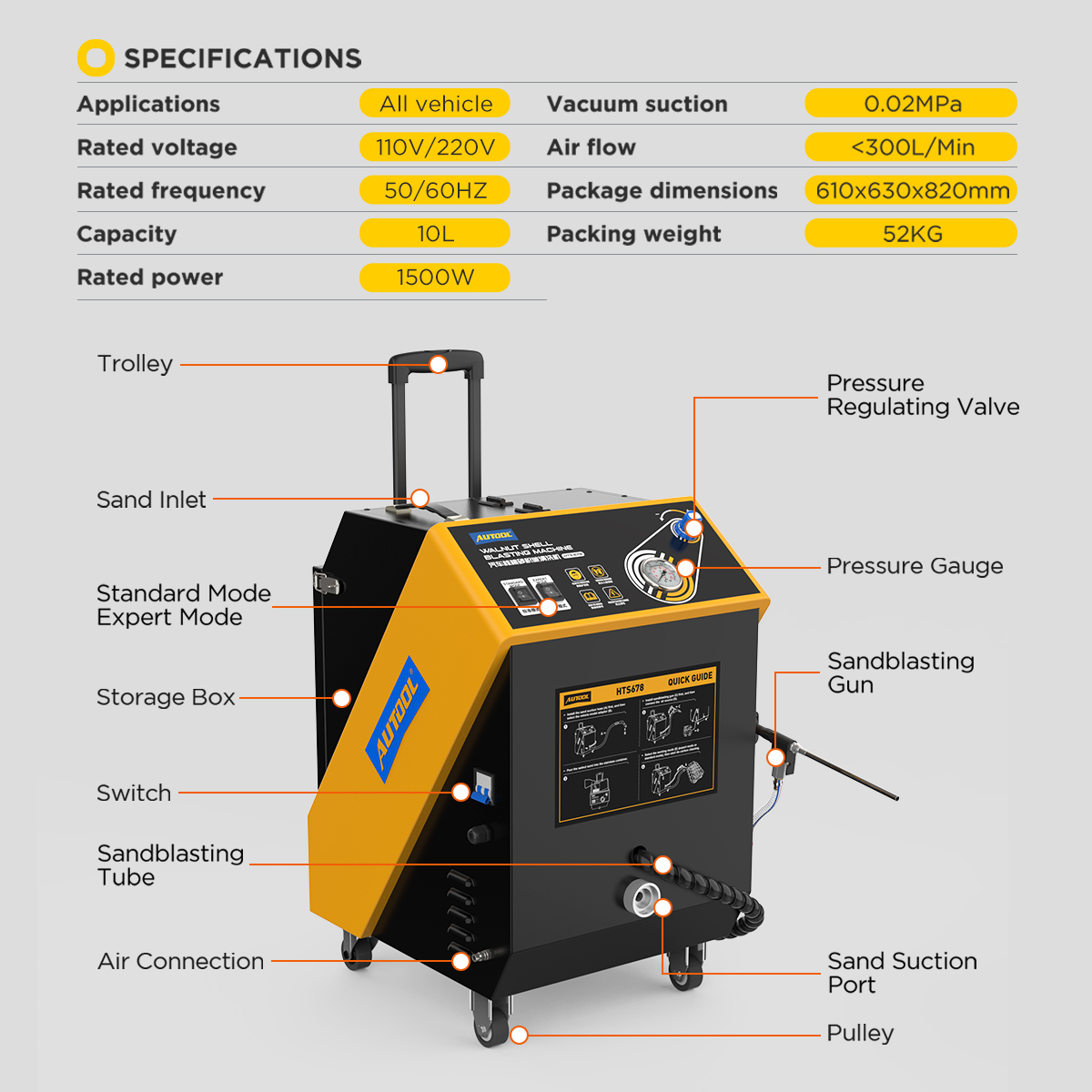 AUTOOL HTS678 specifications and product structure diagram