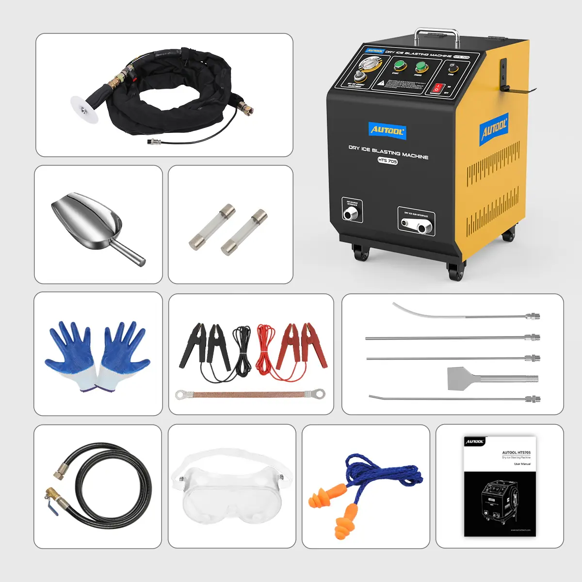 AUTOOL HTS705 dry ice blasting machine packing list and accessories