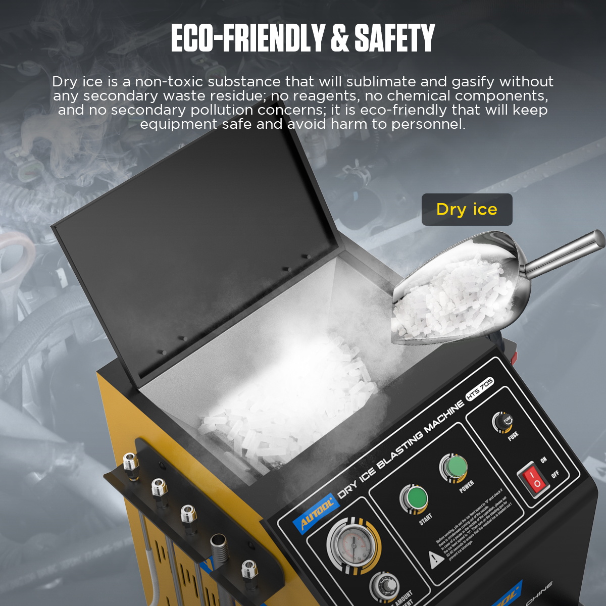 AUTOOL HTS705 dry ice eco-friendly and safety feature image