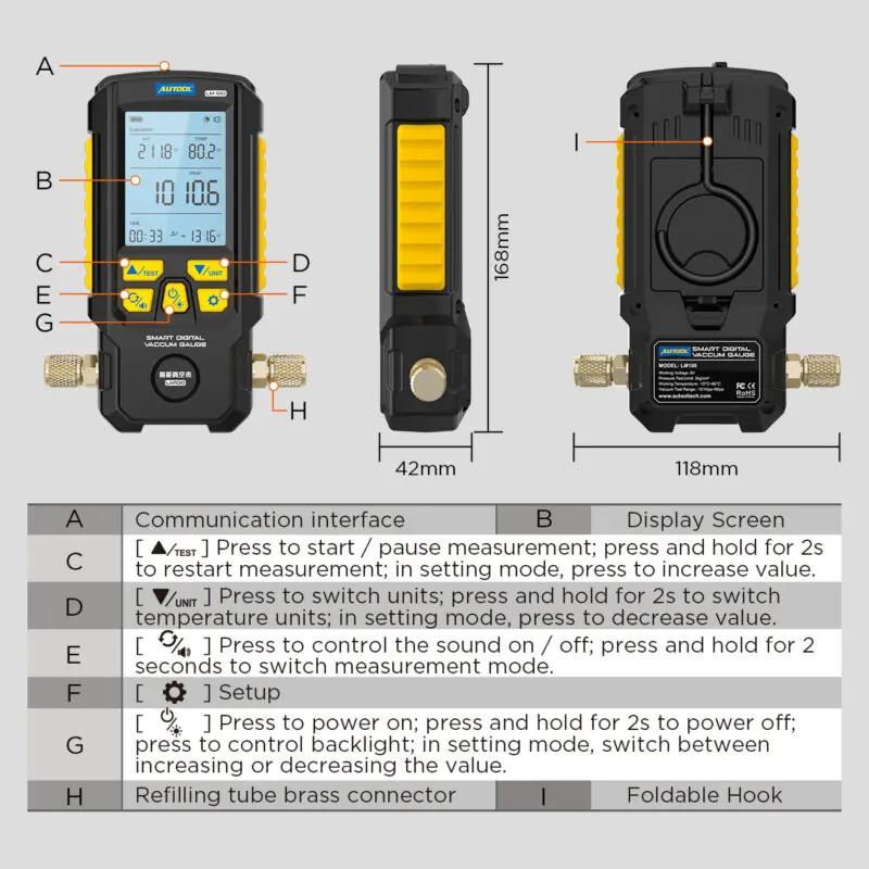 AUTOOL LM100 structure and button layout image
