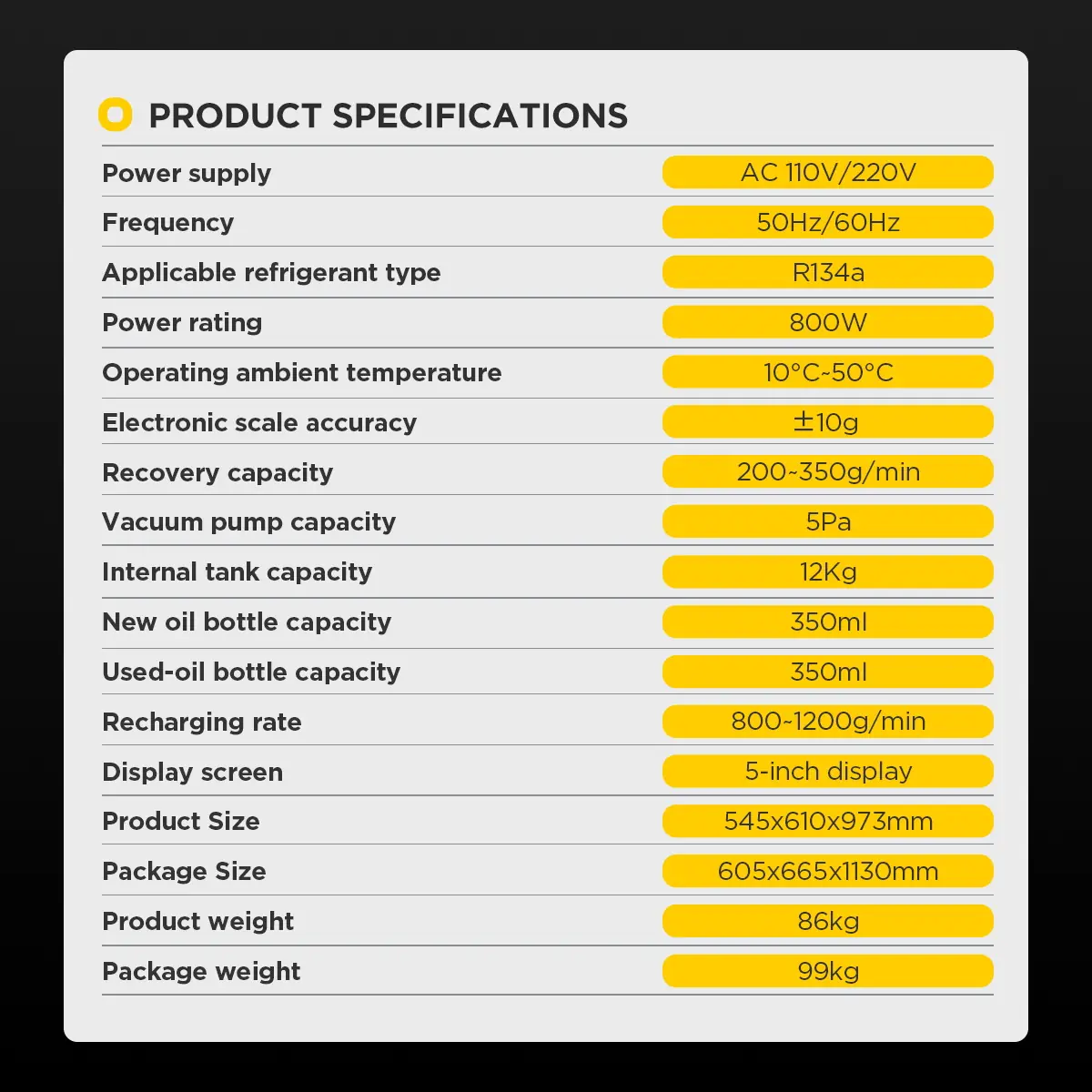 AUTOOL LM707 product specifications chart