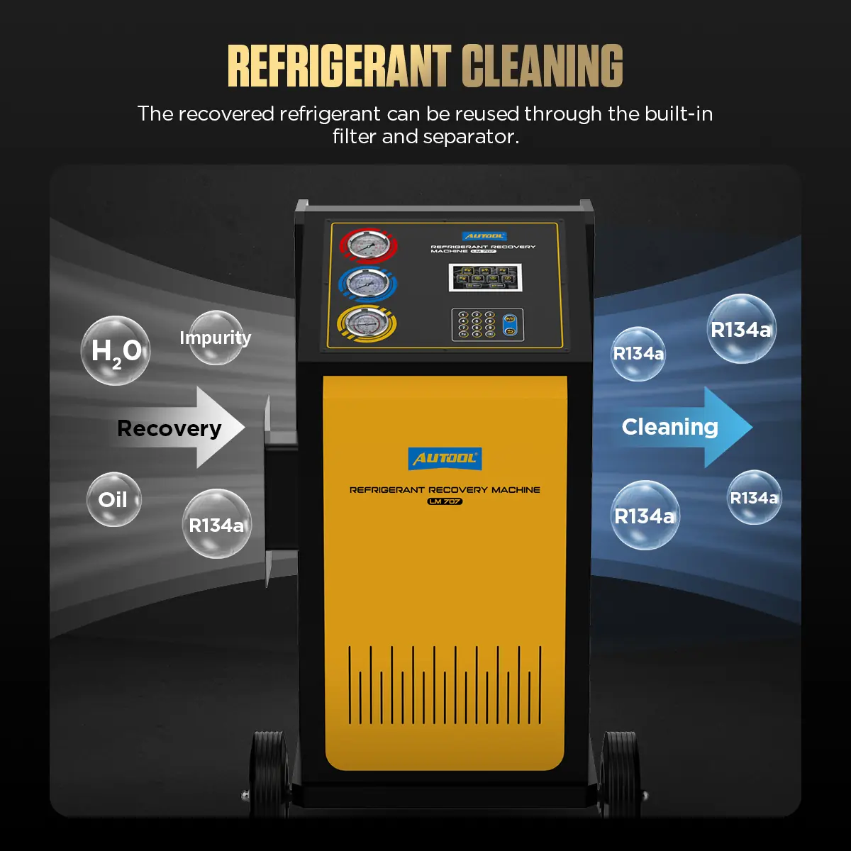 AUTOOL LM707 refrigerant cleaning by built-in filter and separator