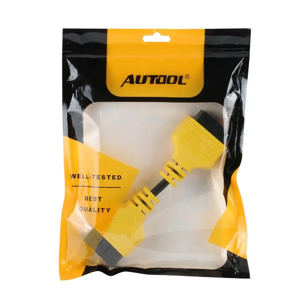 AUTOOL OBD2 16-pin extension cable package image showing the cable in retail bag