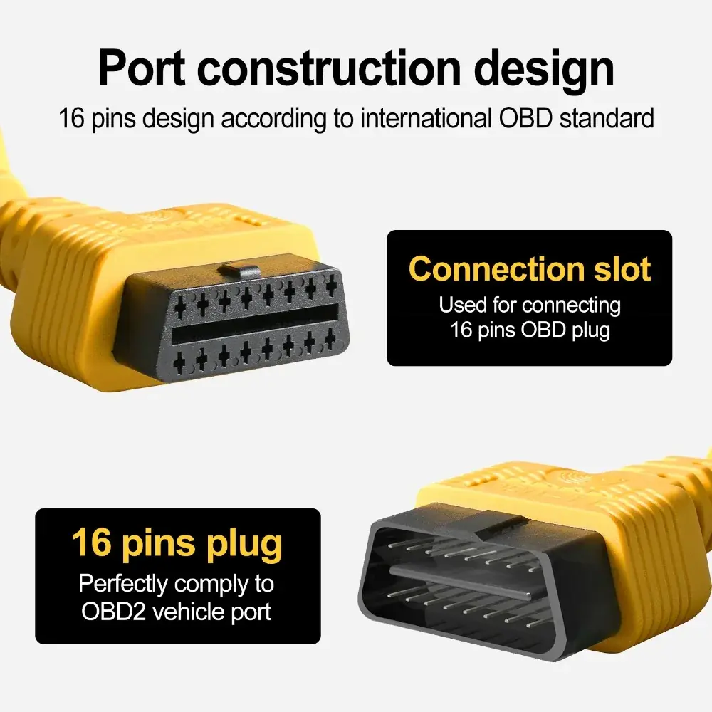 AUTOOL OBD2 16-pin port construction design with plug and connection slot