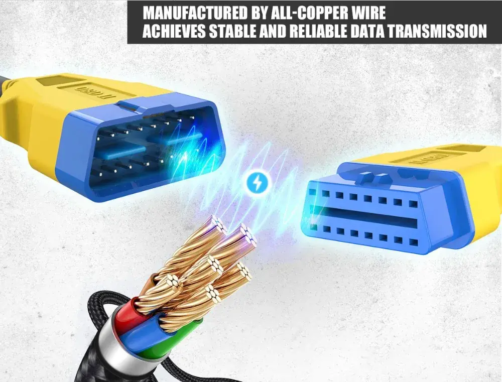 AUTOOL OBD2 extension cable all copper wire for stable and reliable data transmission