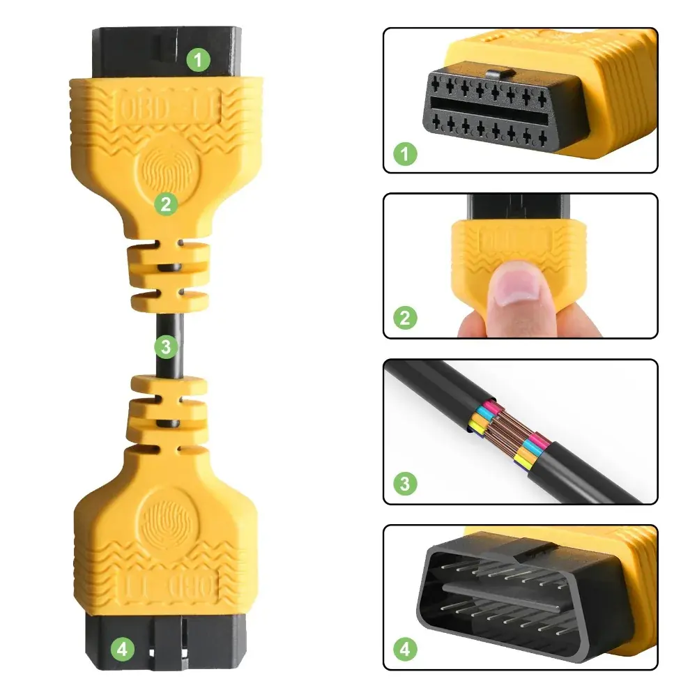 AUTOOL OBD2 extension cable connector grip copper core and port detail image