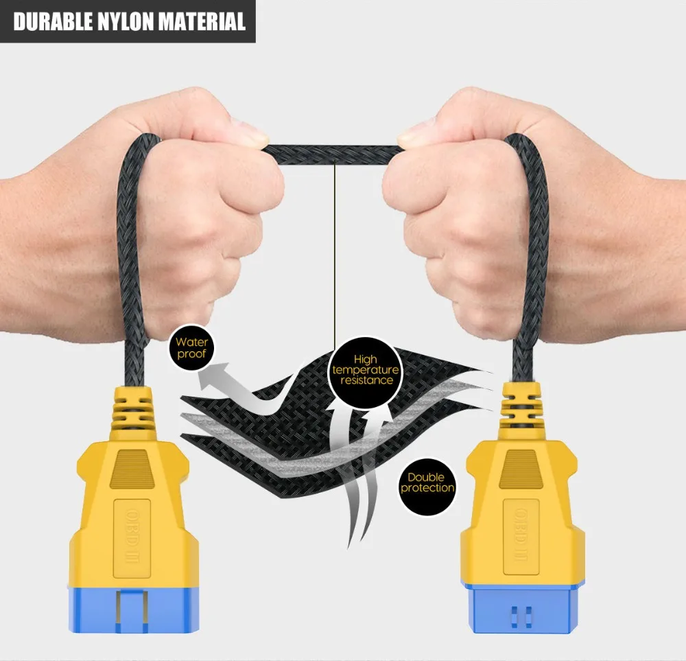 AUTOOL OBD2 extension cable durable nylon braided material with waterproof high temperature resistance and double protection