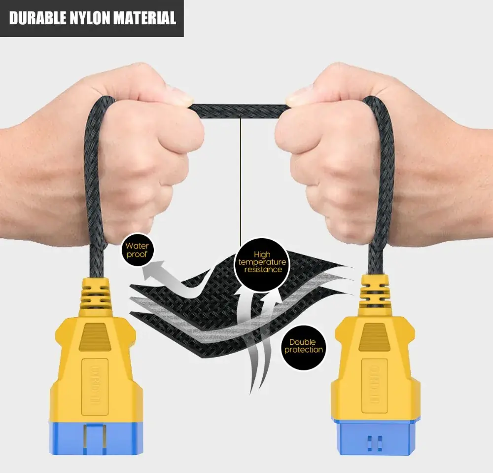 AUTOOL OBD2 extension cable durable nylon material with waterproof high temperature resistance and double protection
