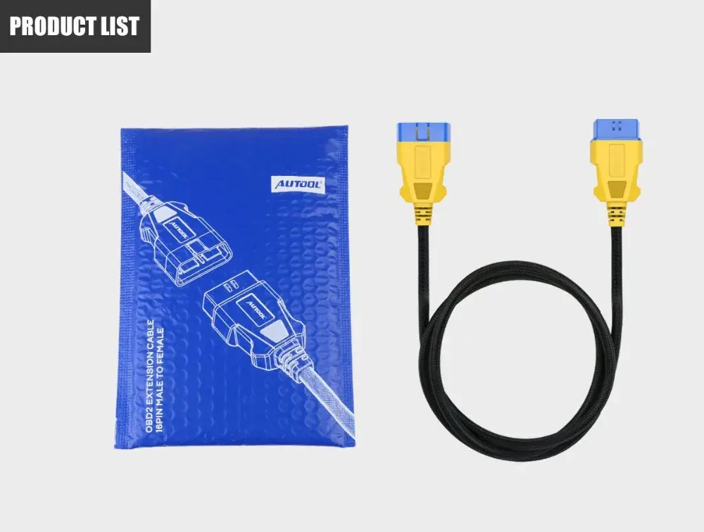 AUTOOL OBD2 extension cable packing list with one cable and package bag
