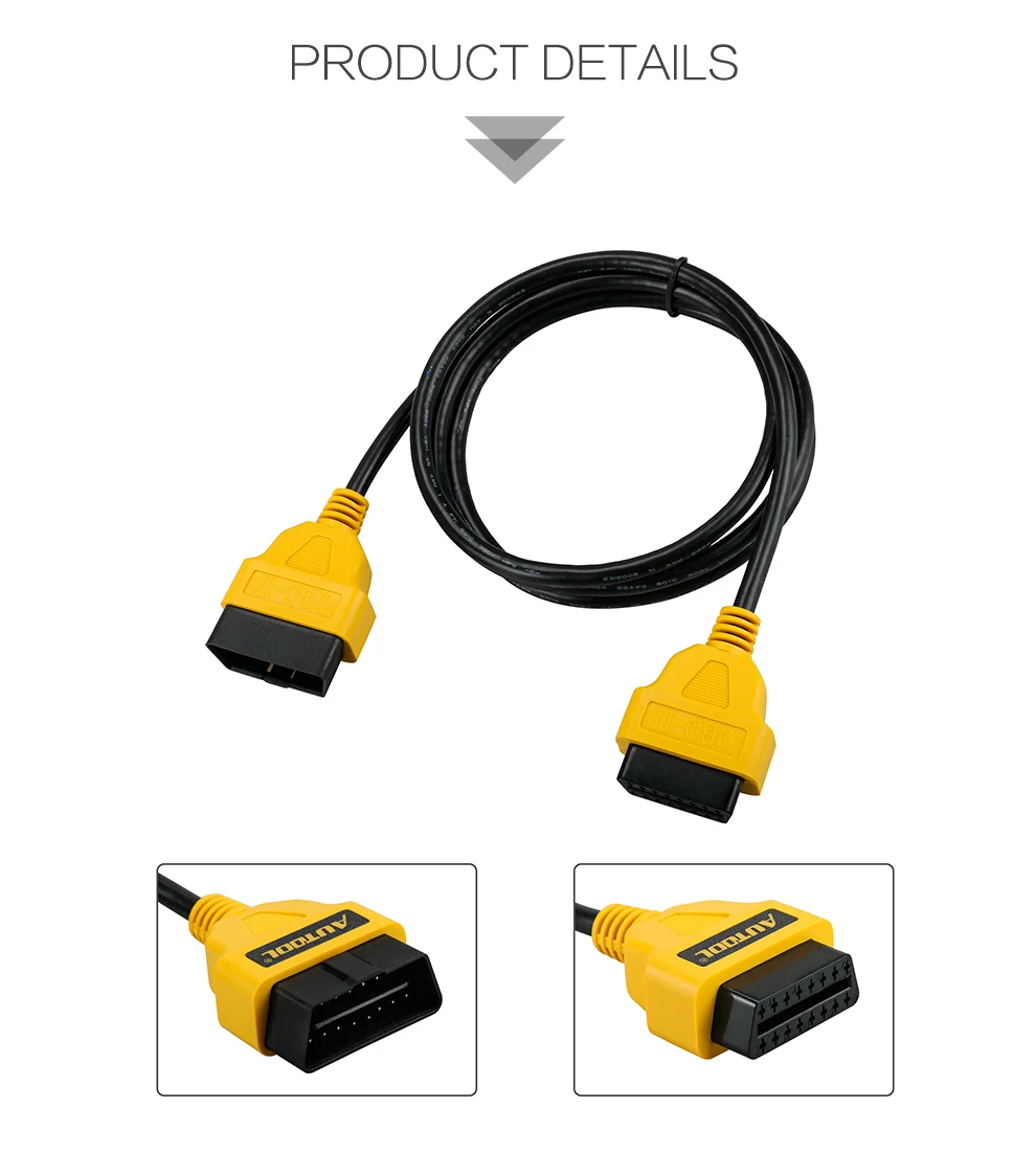 AUTOOL OBD2 extension cable product details with connector ends