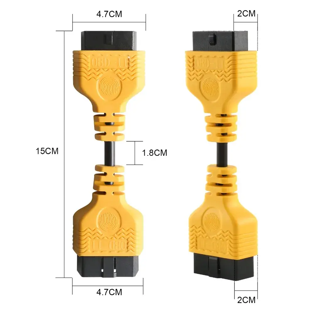 AUTOOL OBD2 extension cable size image showing approximately 15cm length and connector dimensions