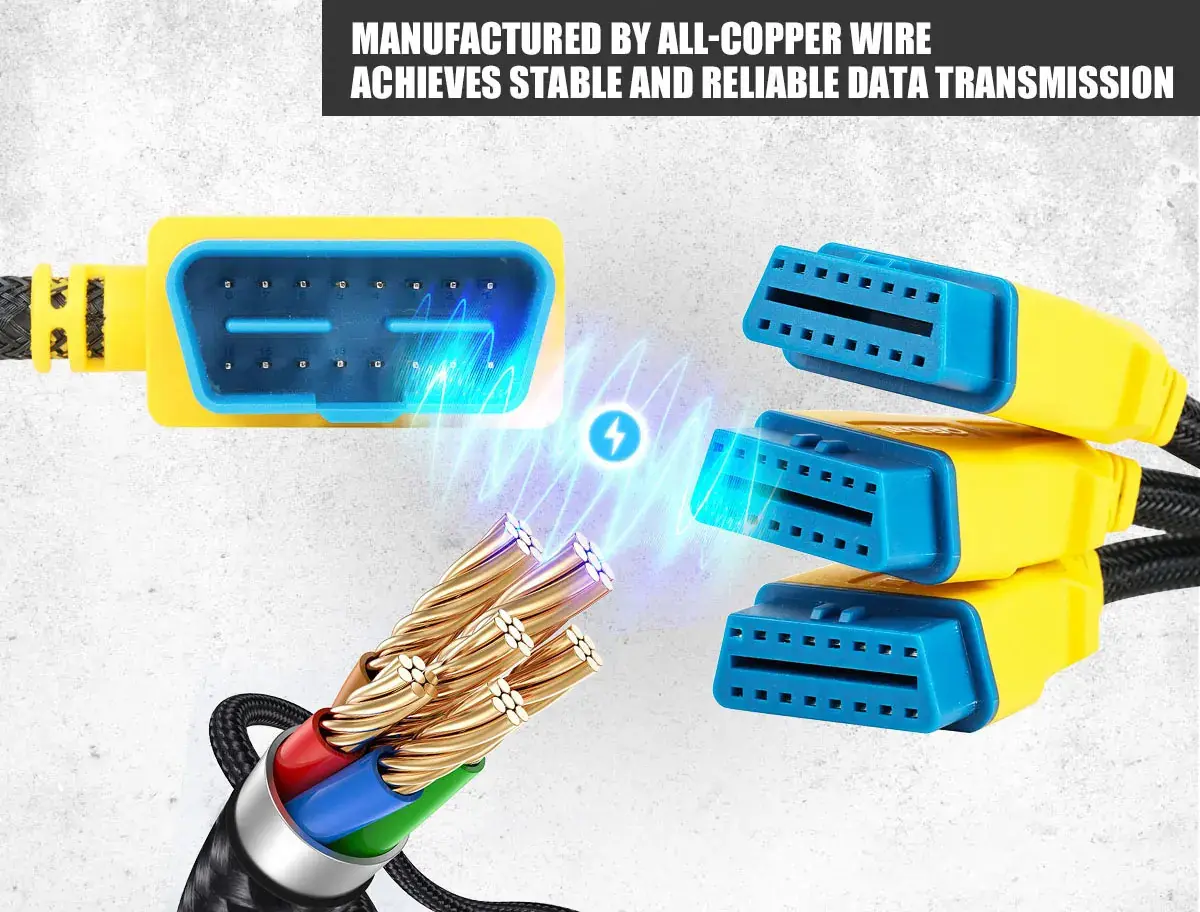 AUTOOL OBD2 splitter cable pure copper wire for stable data transmission