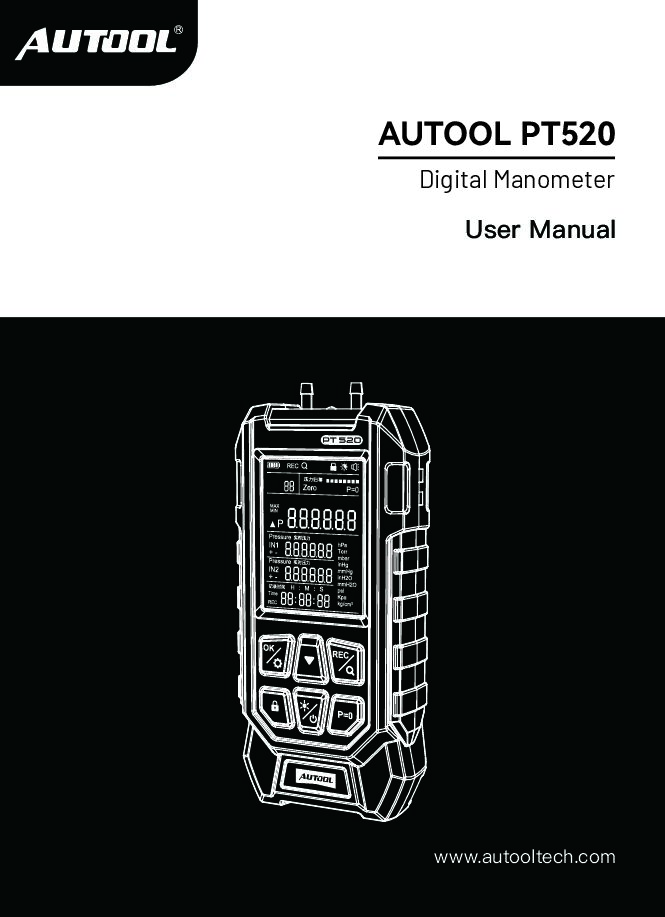 AUTOOL PT520 digital manometer user manual preview