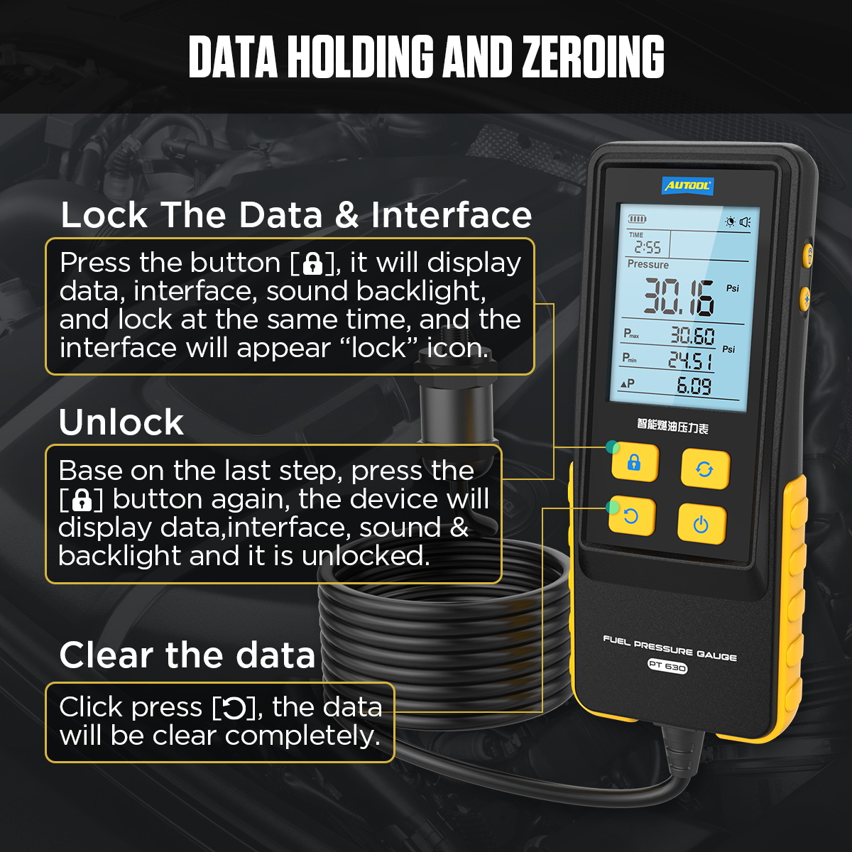 AUTOOL PT630 data holding and zeroing operation image