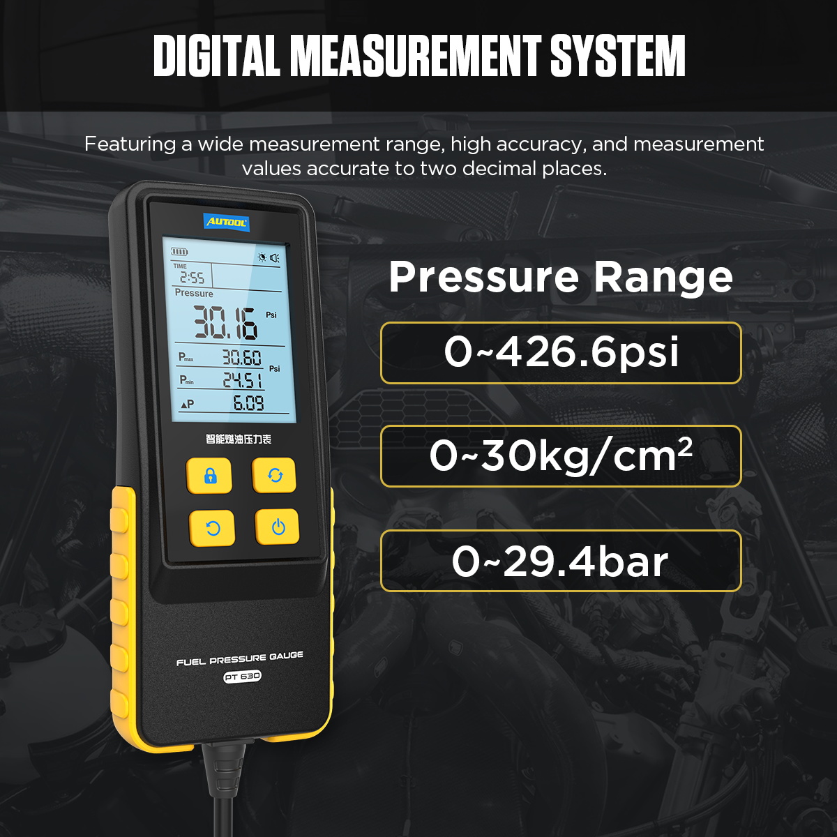 AUTOOL PT630 digital measurement system and pressure range image