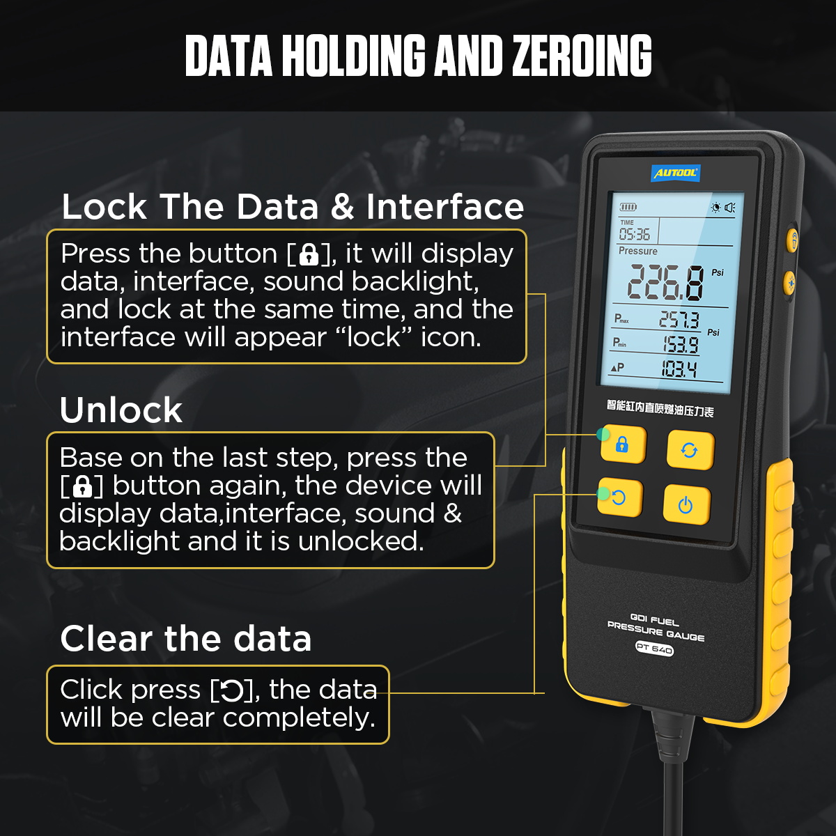 AUTOOL PT640 data lock and zeroing feature image