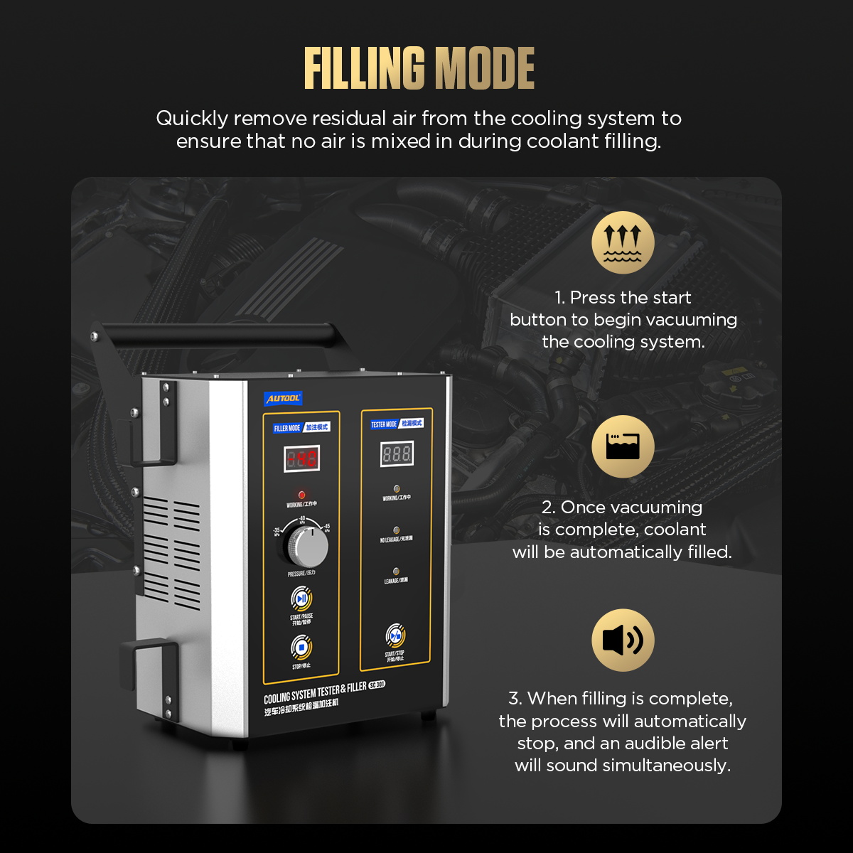 AUTOOL SC301 filling mode with automatic coolant filling after vacuuming