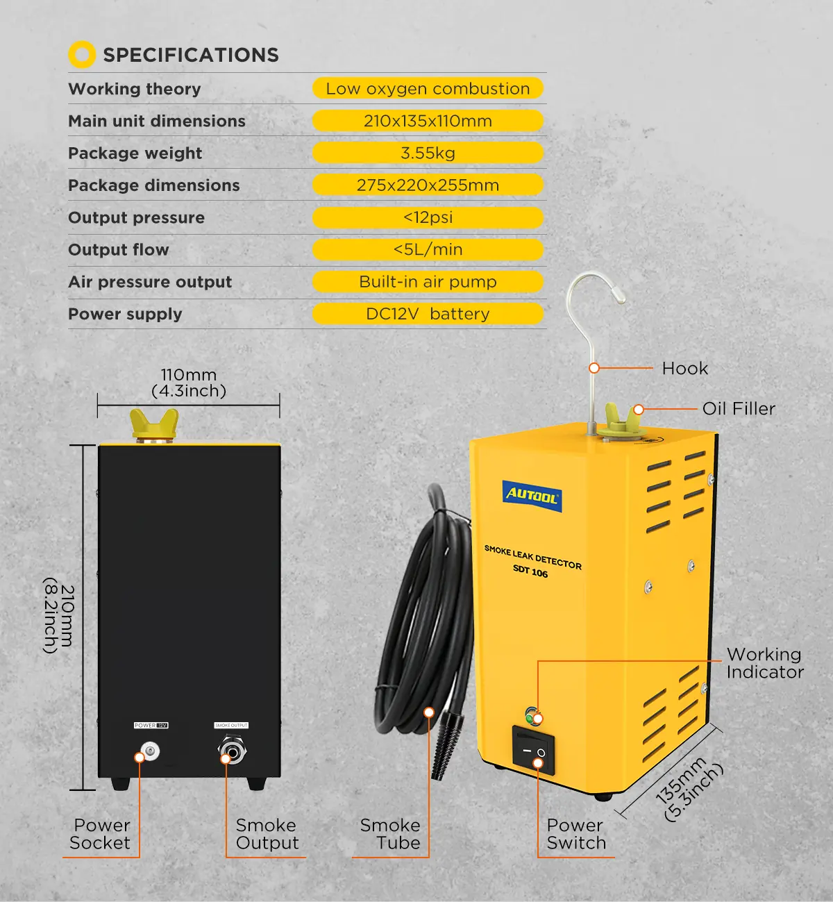AUTOOL SDT106 specifications and product interface image