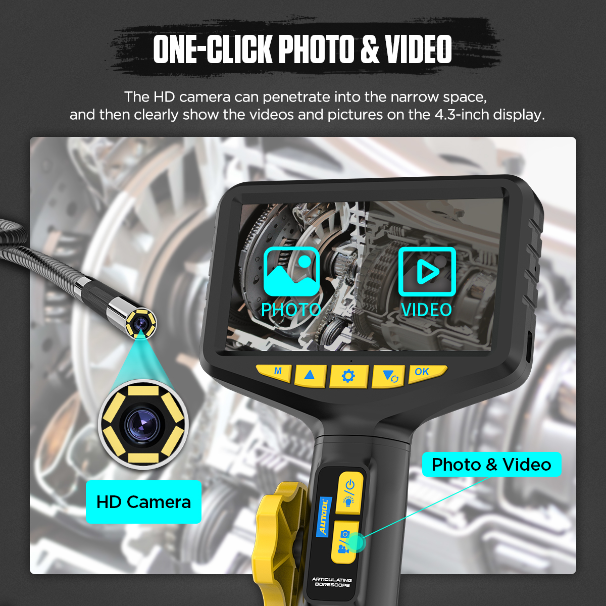 AUTOOL SVB305 one click photo and video recording feature with 4.3 inch display