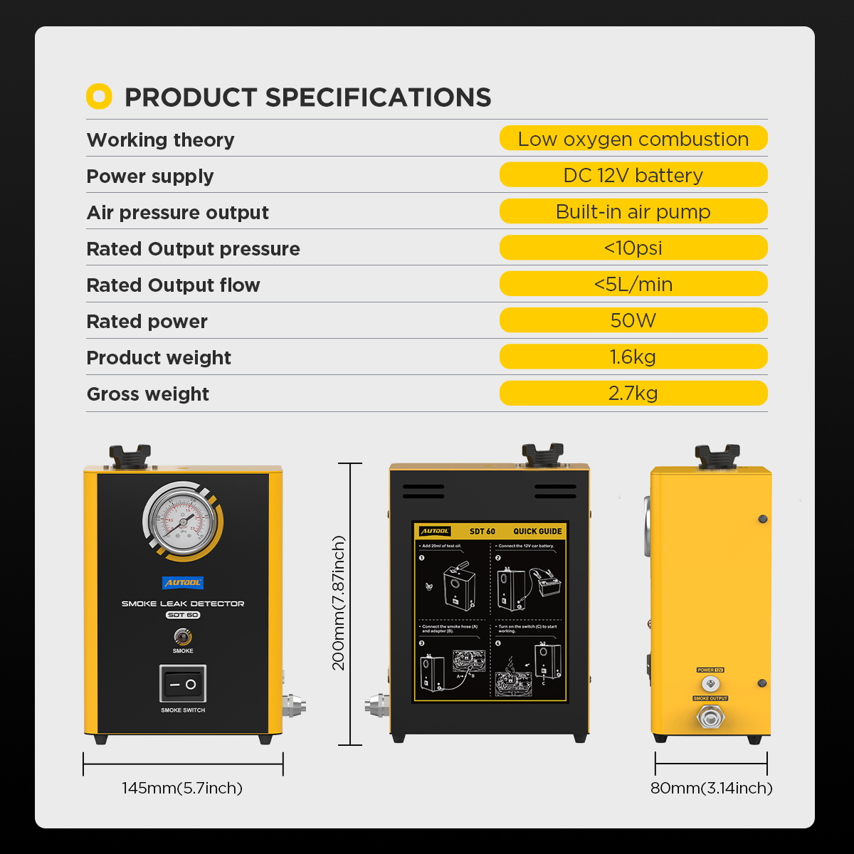 AUTOOL SDT60 product specifications and dimensions