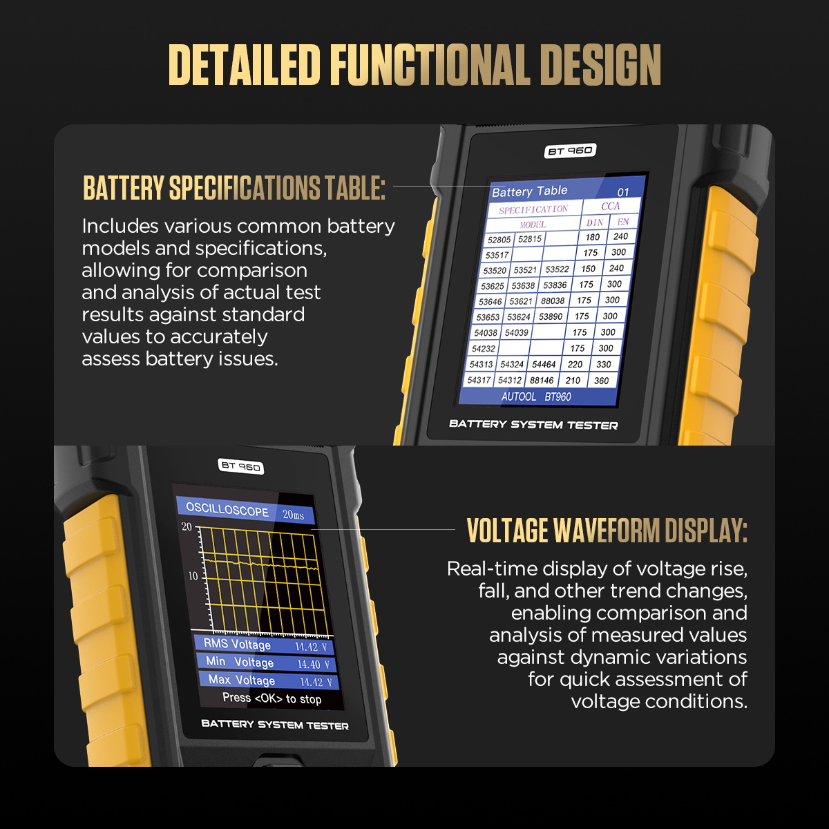 AUTOOL BT960 detailed function design and waveform display image