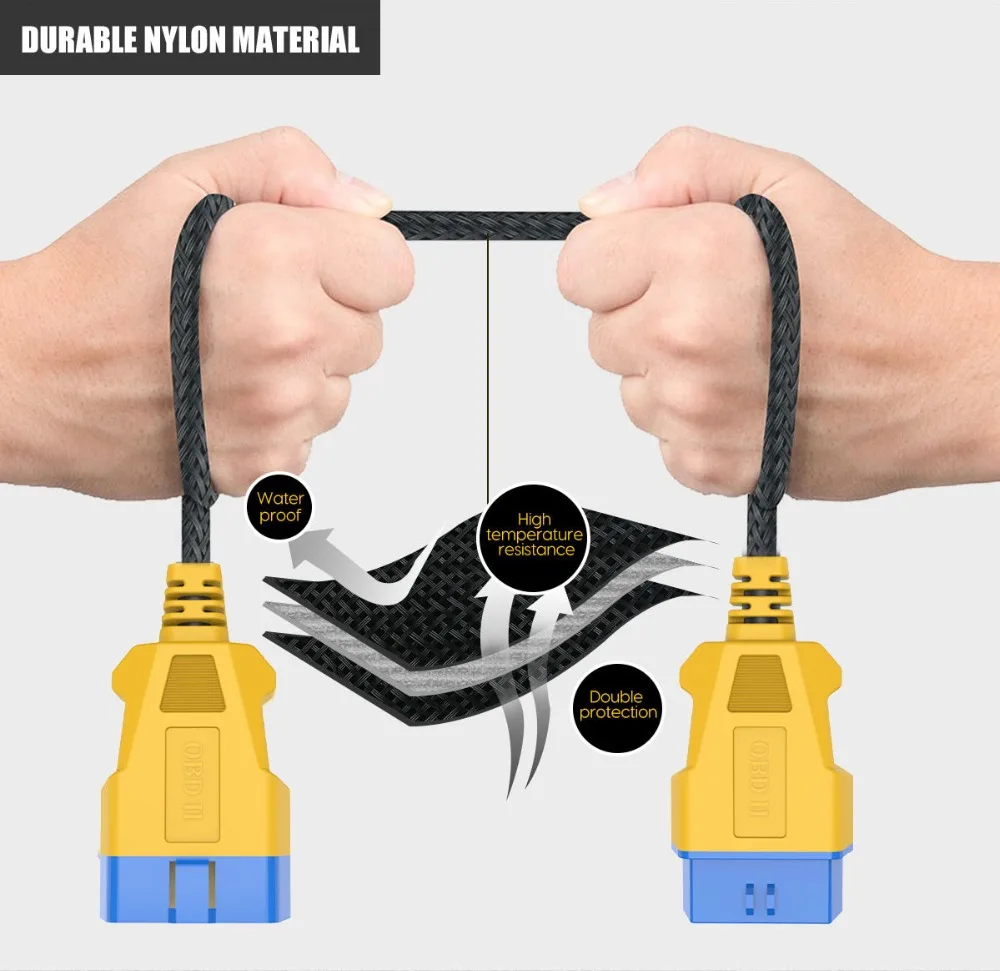 AUTOOL OBD2 extension cable durable nylon material with waterproof high temperature resistance and double protection