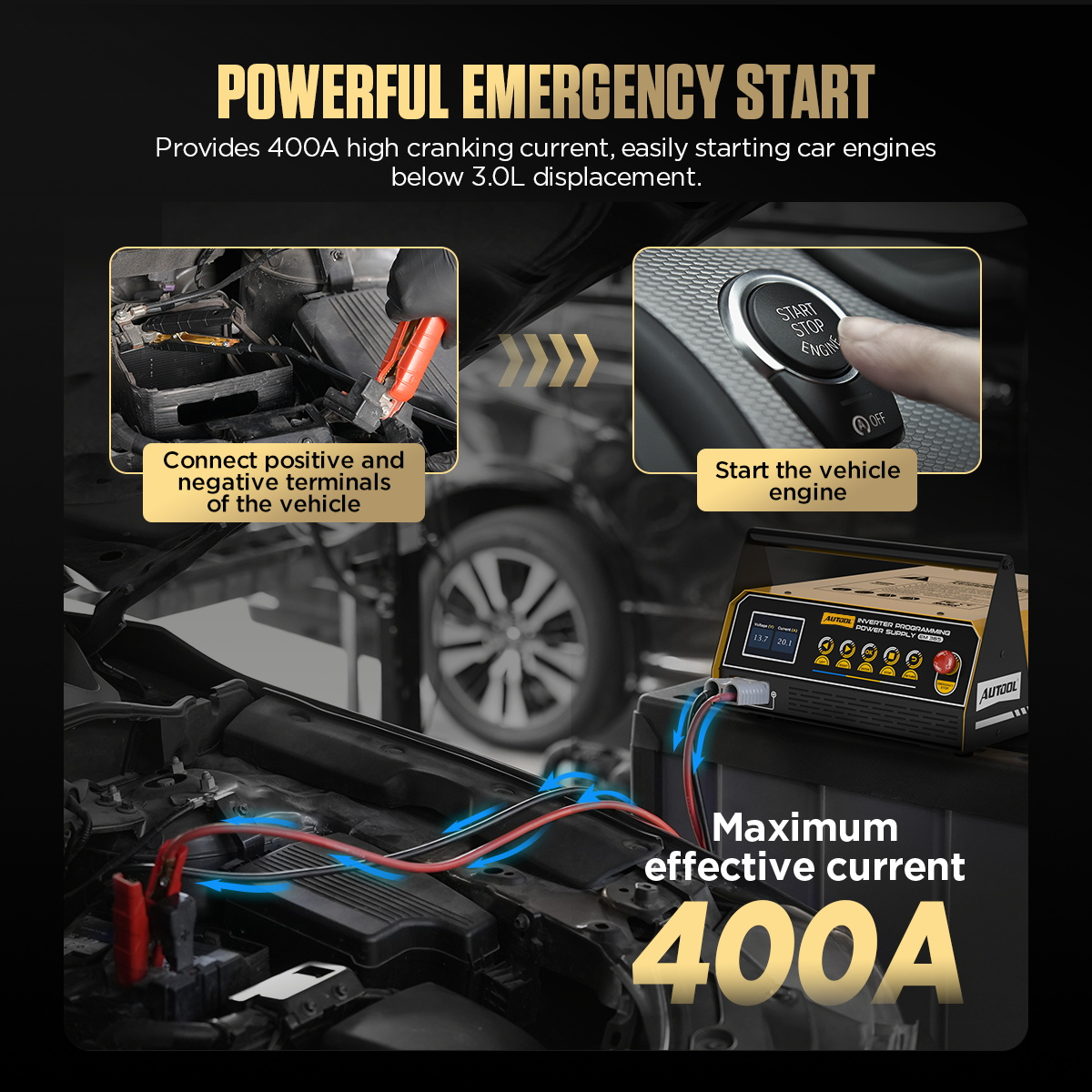 AUTOOL EM365 emergency start 400A support for vehicles below 3.0L displacement