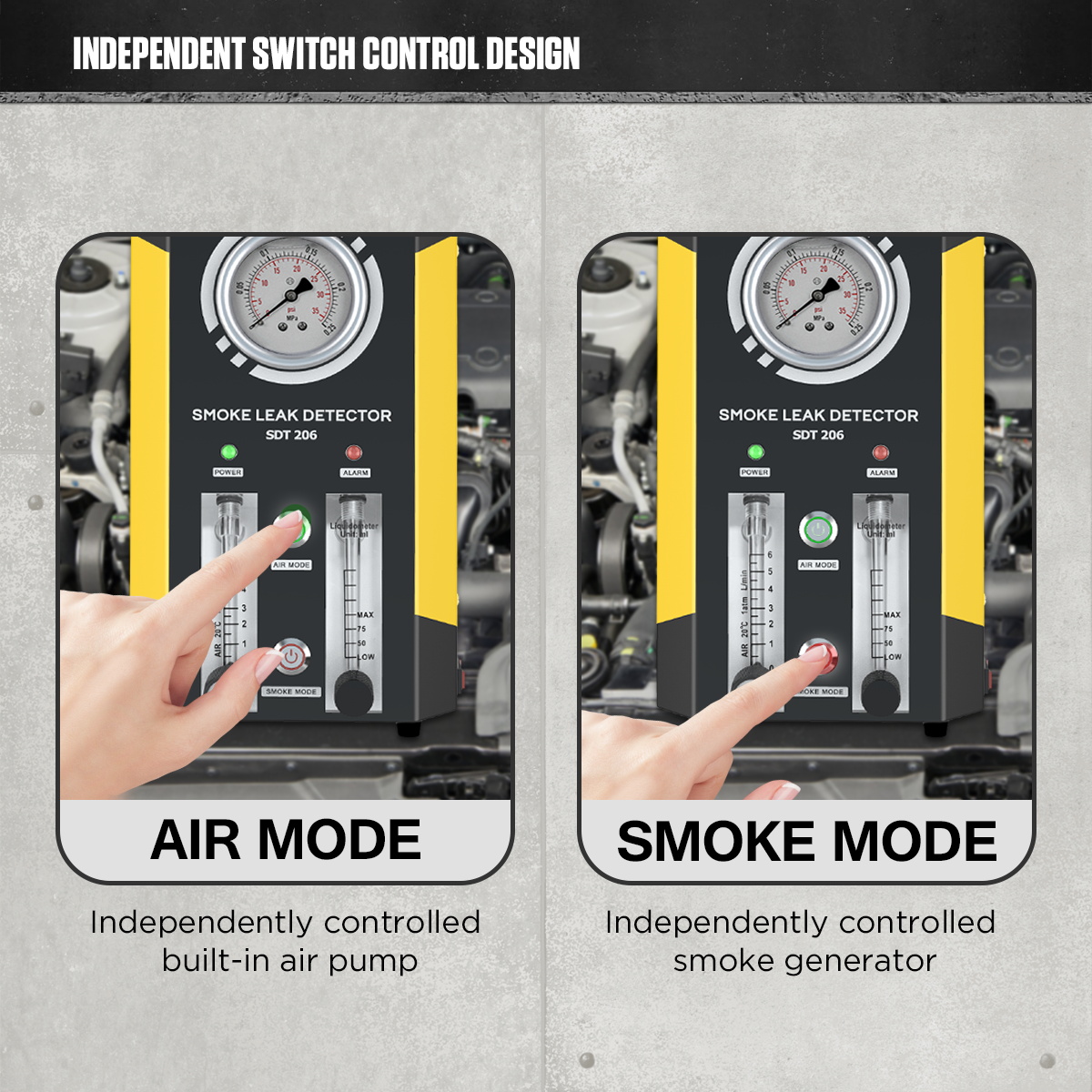 AUTOOL SDT206 independent air mode and smoke mode switch control design