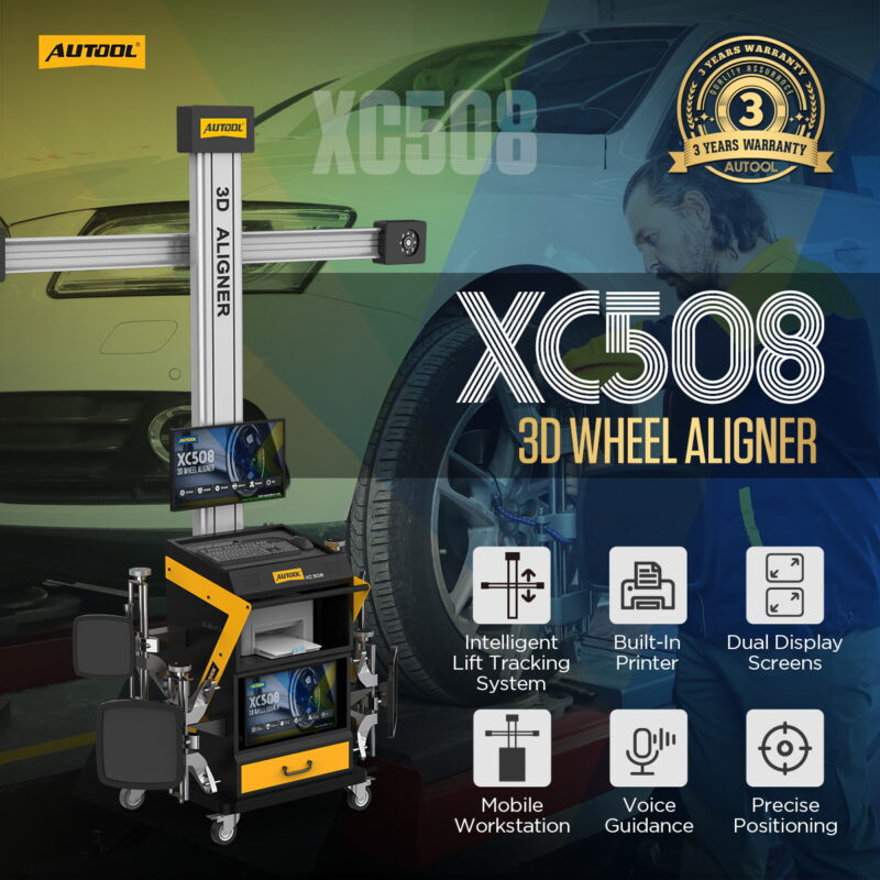 AUTOOL XC508 3D wheel alignment machine feature overview image